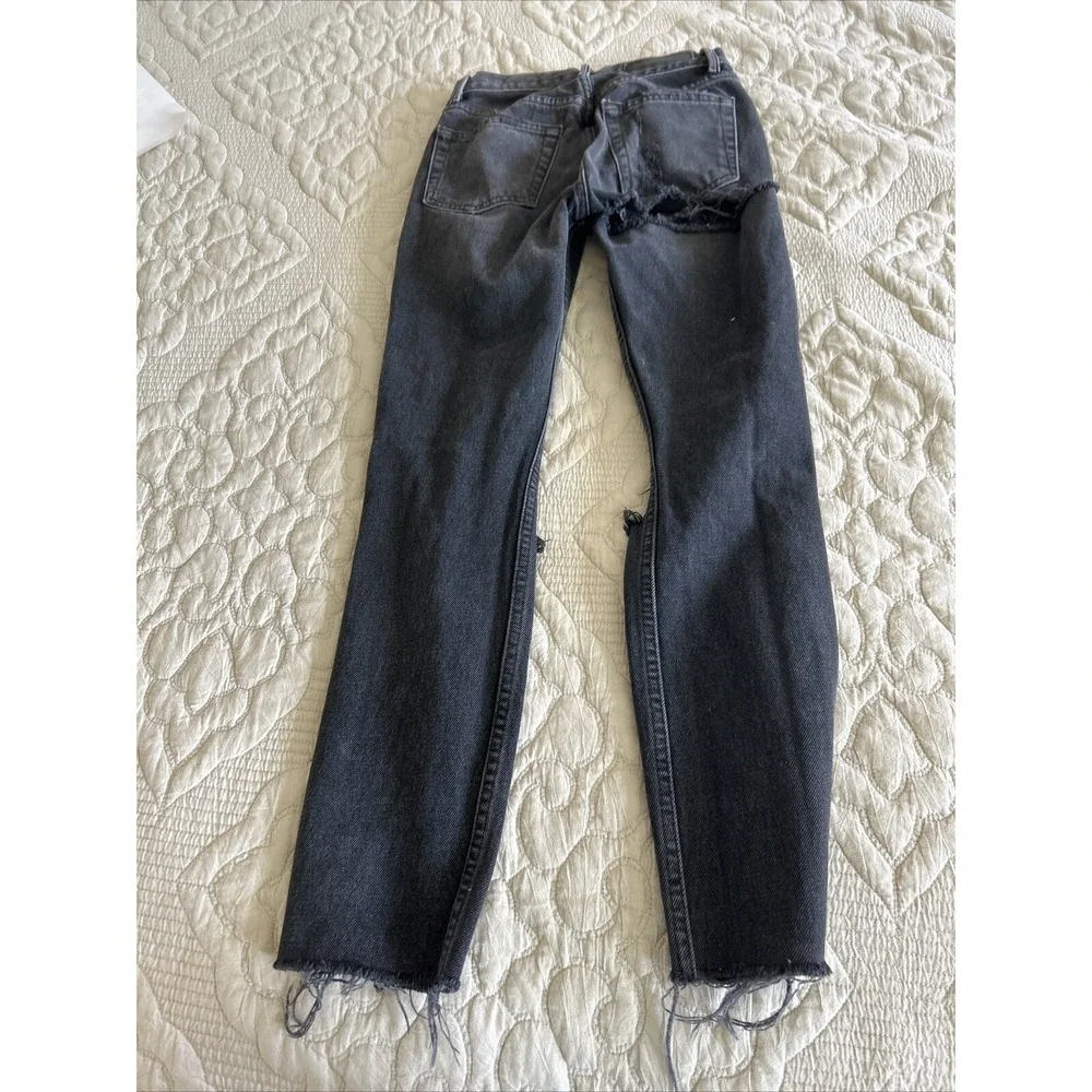 GRLFRND Karolina Jeans Women's 23 Black  Distressed Button Fly Raw‎ Hems